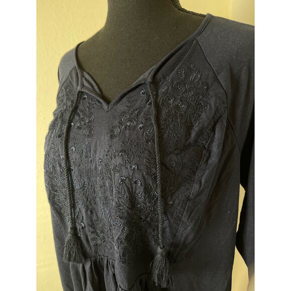 J.Jill Women's Embroidered Boho Western Casual Cotton Modal Blend Top Blue M - Picture 4 of 10